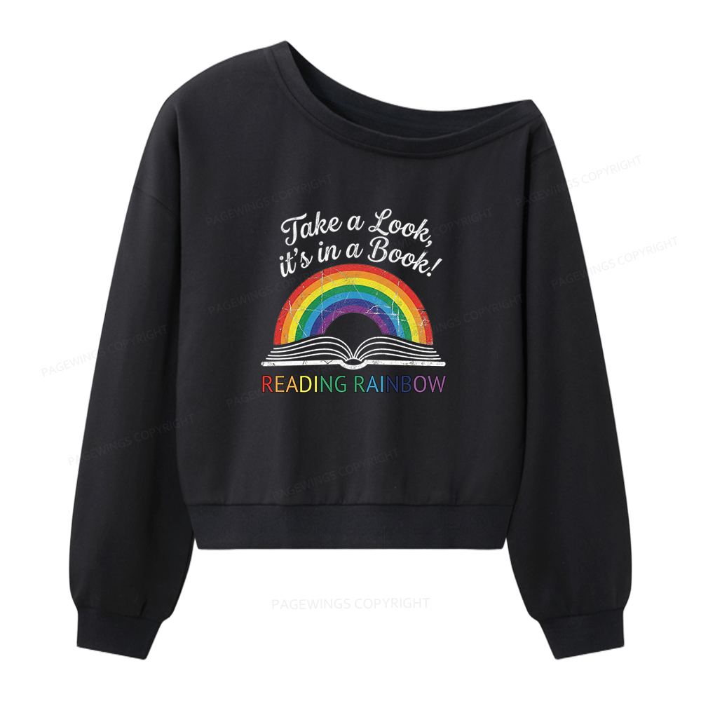 Pagewings Take A Look It's In A Book Women Off Shoulder Sweatshirt
