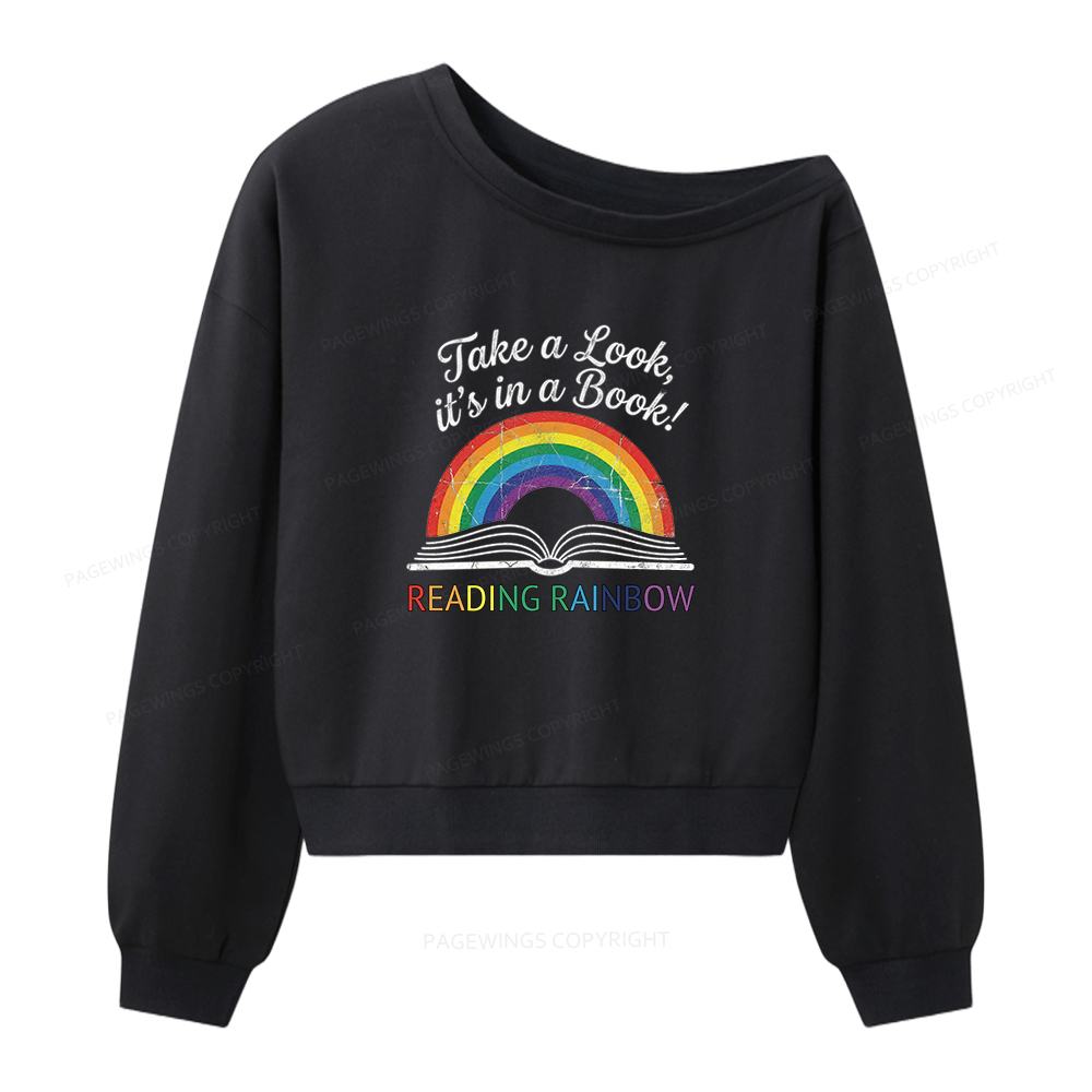 Pagewings Take A Look It's In A Book Women Off Shoulder Sweatshirt