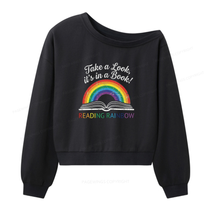 Pagewings Take A Look It's In A Book Women Off Shoulder Sweatshirt