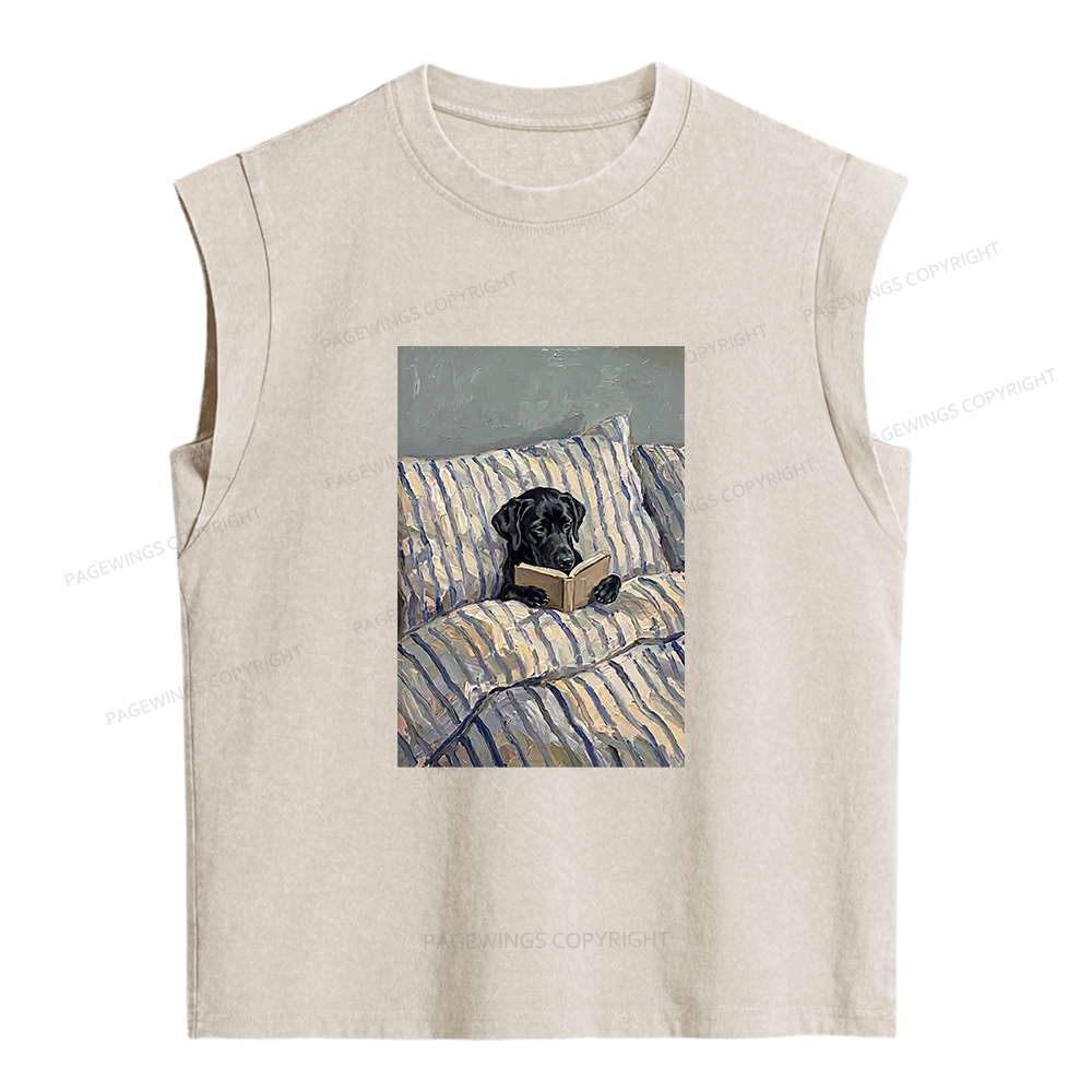 Pagewings Dog Reading in Bed Women's Washed Tank Top