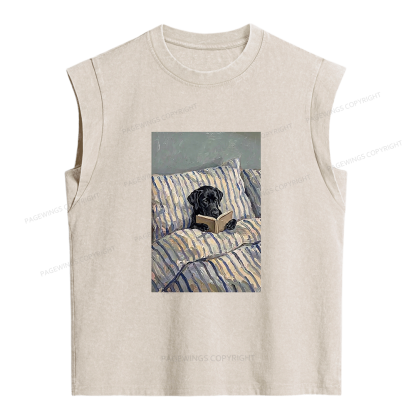 Pagewings Dog Reading in Bed Women's Washed Tank Top
