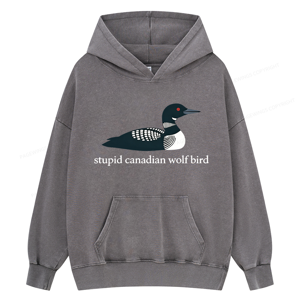 Pagewings Stupid Canadian Wolf Bird Unisex Washed Hoodie