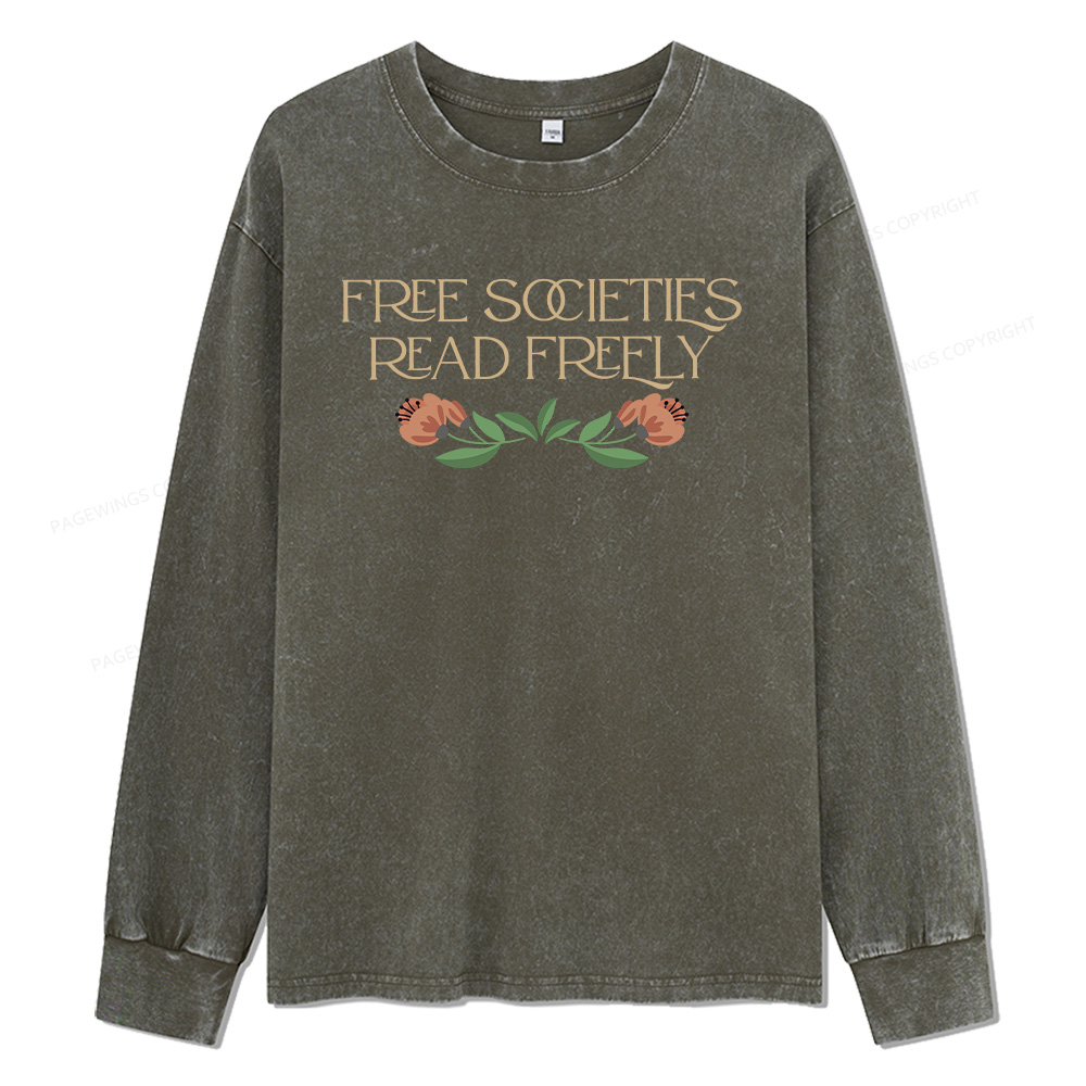 Pagewings Free Societies Read Freely Unisex Washed Long Sleeve T-shirt