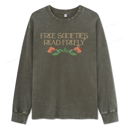Pagewings Free Societies Read Freely Unisex Washed Long Sleeve T-shirt