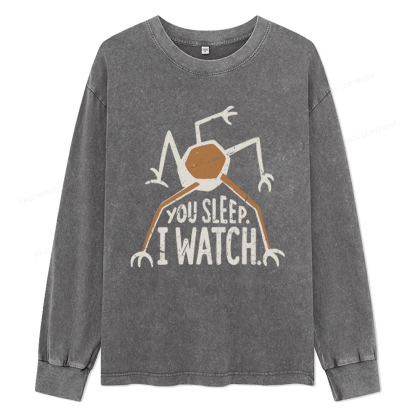 Pagewings You Sleep I Watch Unisex Washed Long Sleeve T-shirt