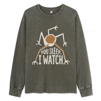 Pagewings You Sleep I Watch Unisex Washed Long Sleeve T-shirt