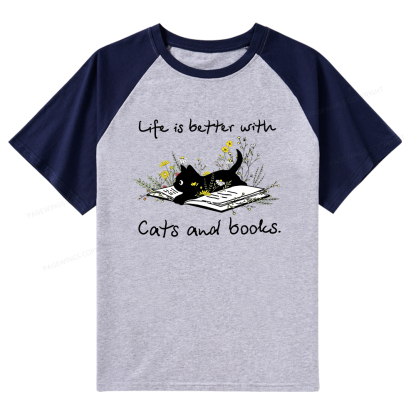 Pagewings Life Is Better With Cats And Books Raglan T-shirt