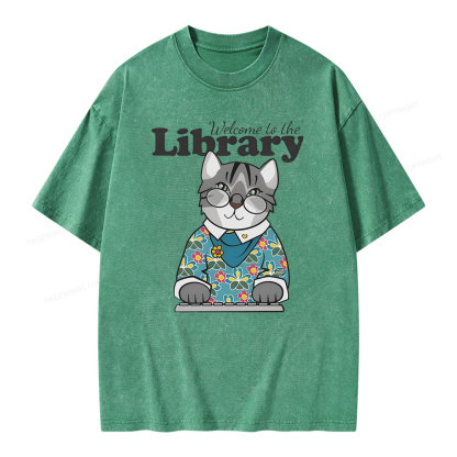 Pagewings Welcome to the Library Cat Unisex Washed T-shirt
