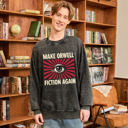 Pagewings Make Orwe Fiction Again Unisex Washed Sweatshirt