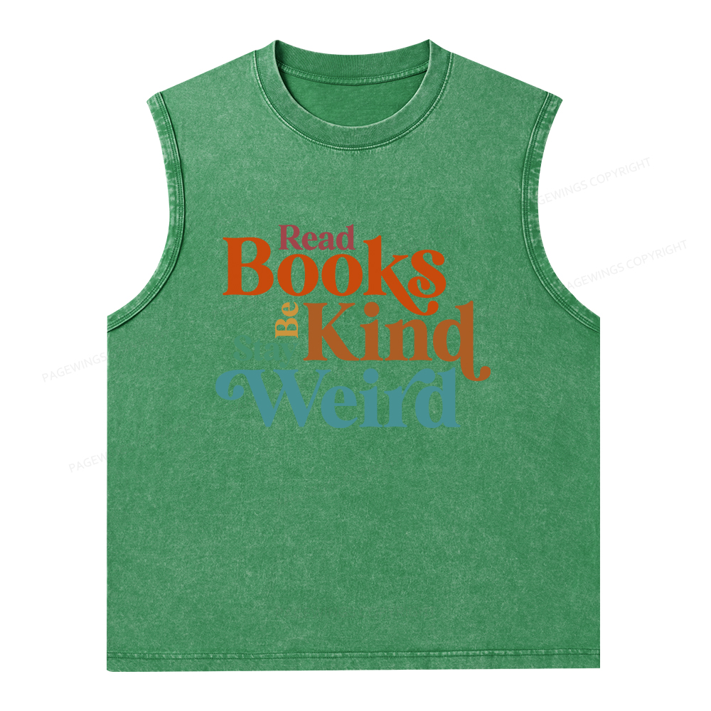 Pagewings Read Books Be Kind Stay Weird Unisex Washed Tank Top