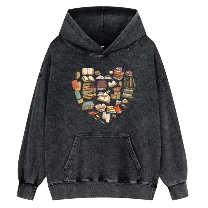 Pagewings Book Heart For Men And Women Unisex Washed Hoodie