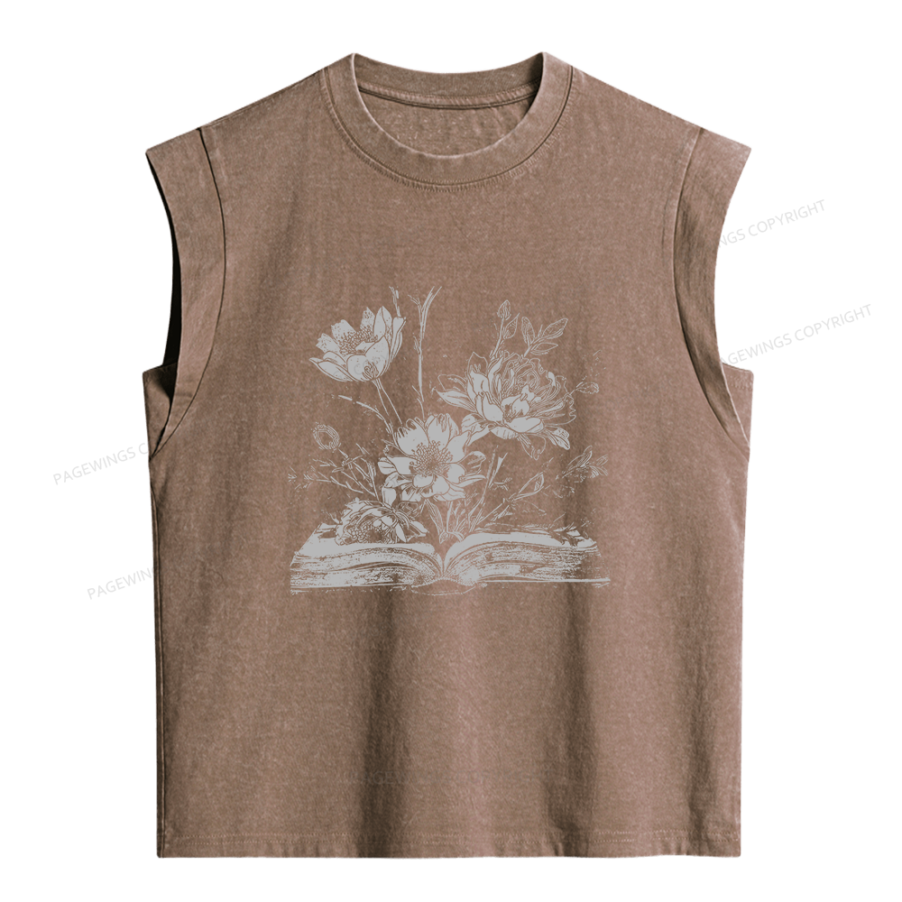 Pagewings Book and Flowers Women's Washed Tank Top