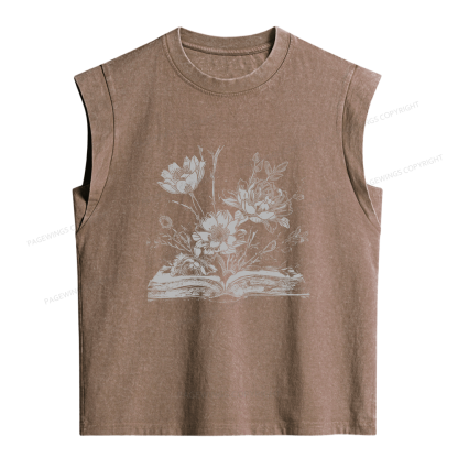 Pagewings Book and Flowers Women's Washed Tank Top
