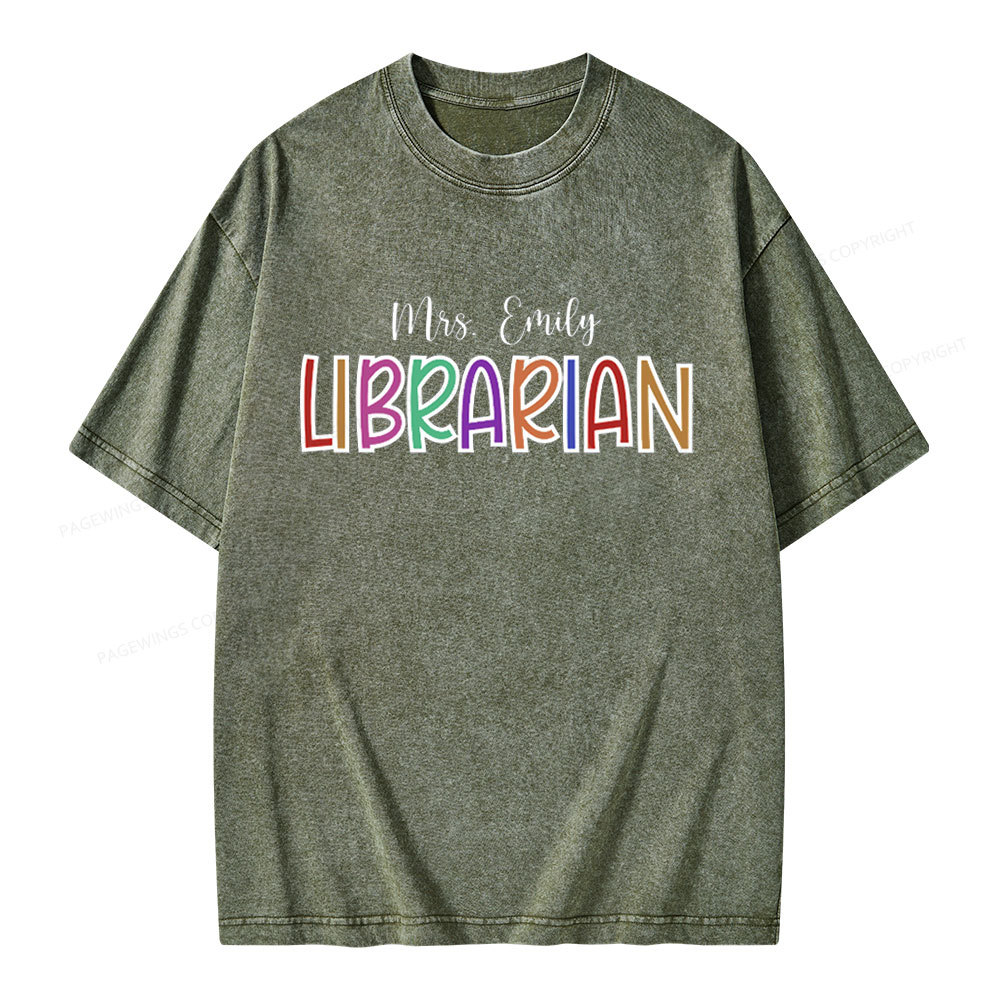 Pagewings Personalized Name Librarian Unisex Washed T-shirt