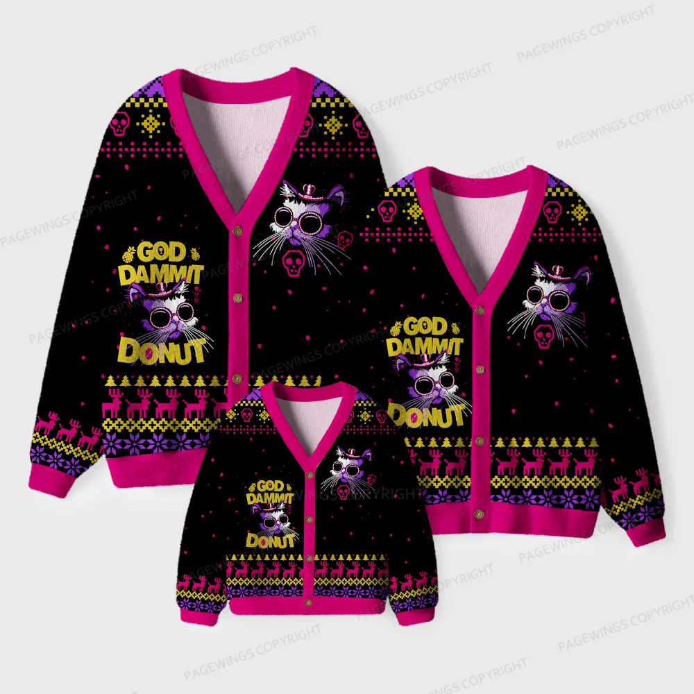 Pagewings God Dammit Donut Unisex Ugly Cardigan Sweaters