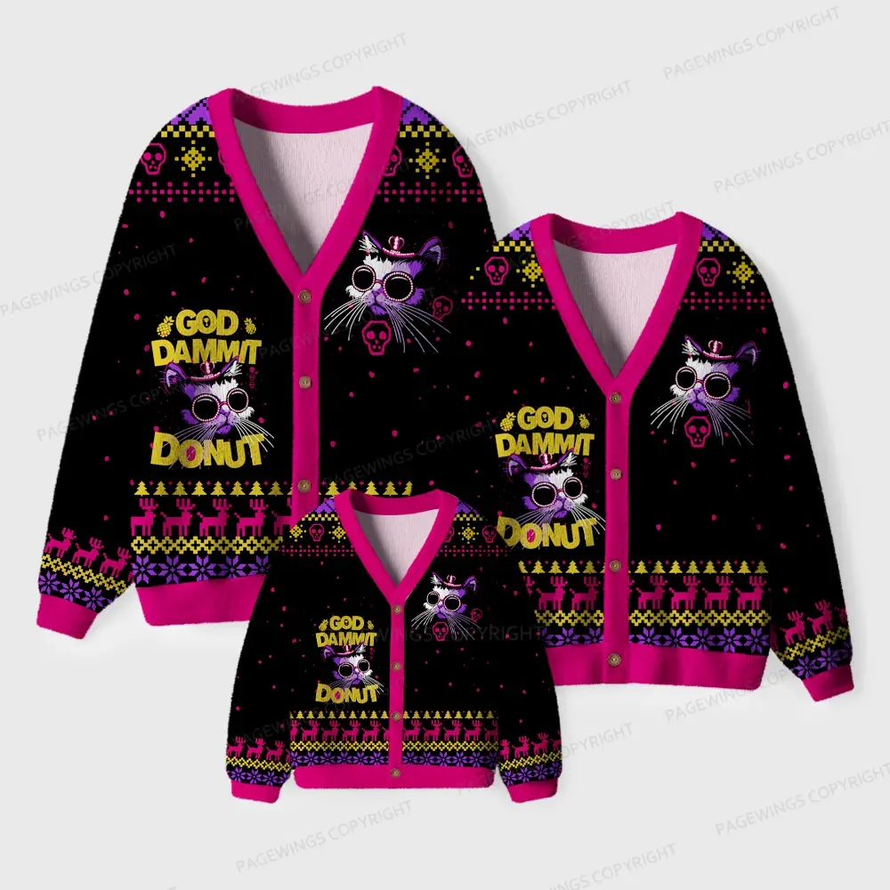 Pagewings God Dammit Donut Unisex Ugly Cardigan Sweaters
