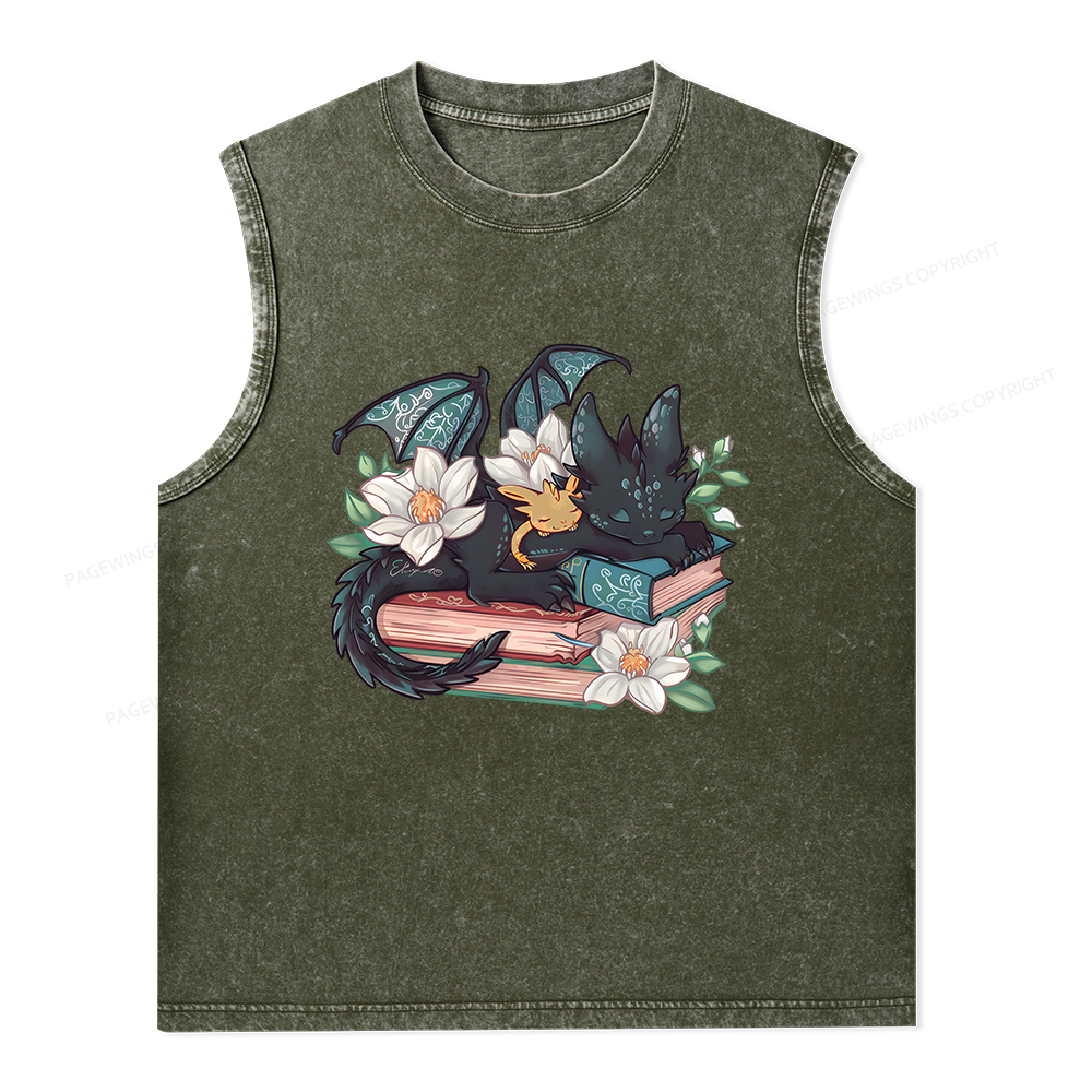 Pagewings Fantasy Book Dragon Unisex Washed Tank Top