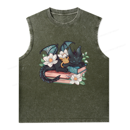 Pagewings Fantasy Book Dragon Unisex Washed Tank Top