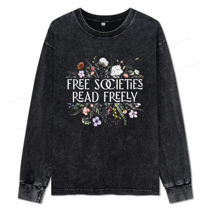 Pagewings Free Societies Read Freely Unisex Washed Long Sleeve T-shirt