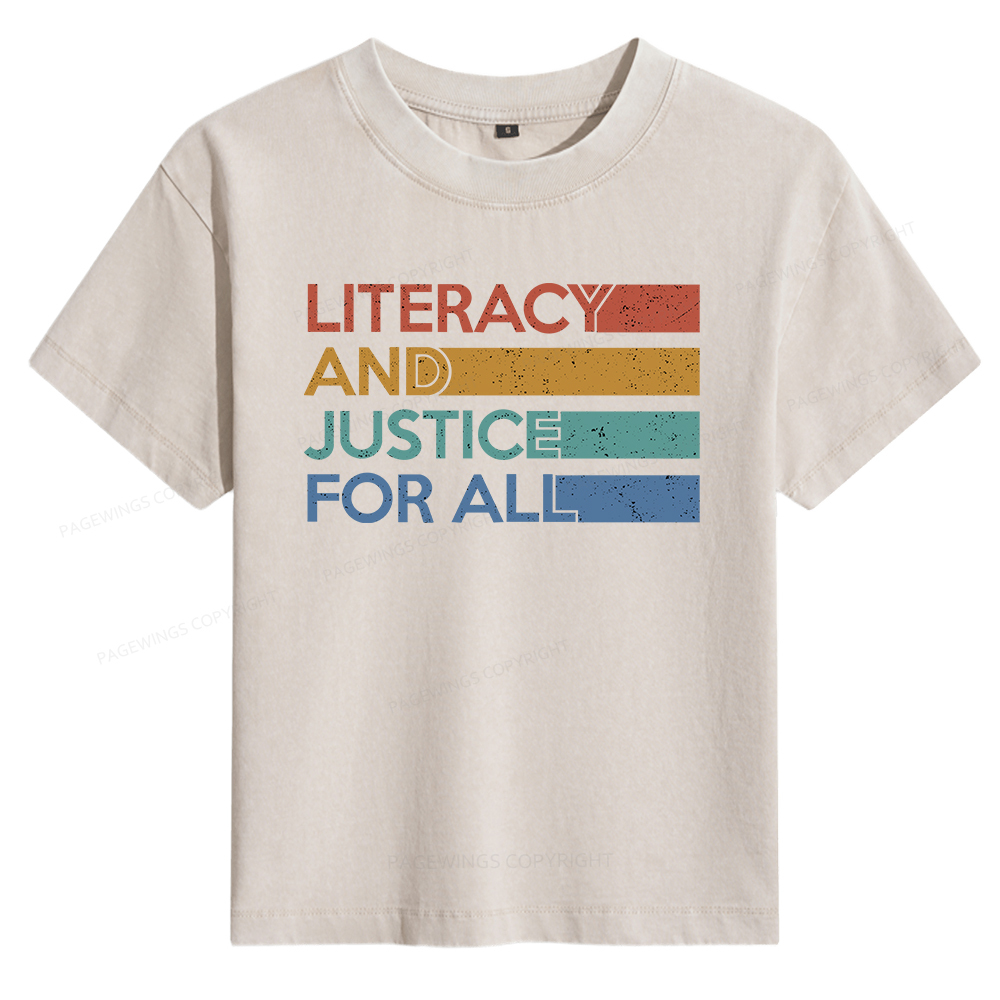 Pagewings Literacy and Justice For All Women's Washed T-shirt