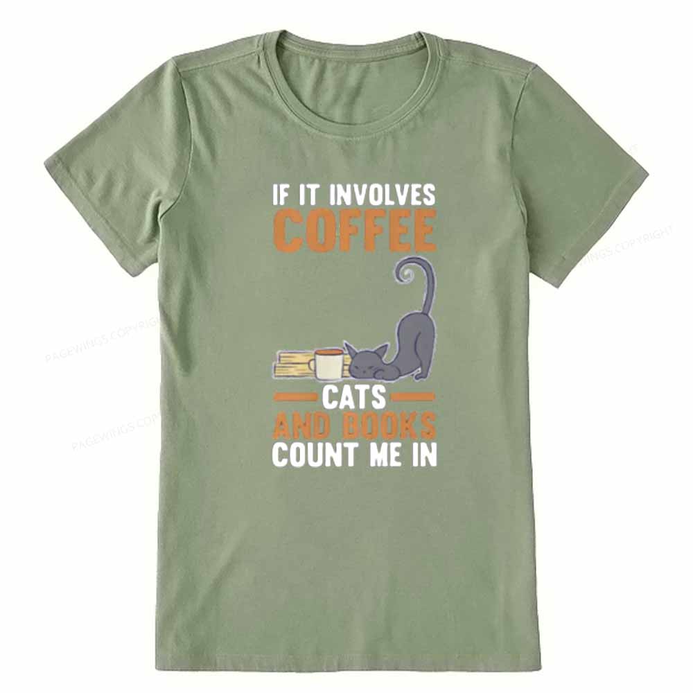 Pagewings Cats Reading Books Coffee Unisex Classic T-shirt