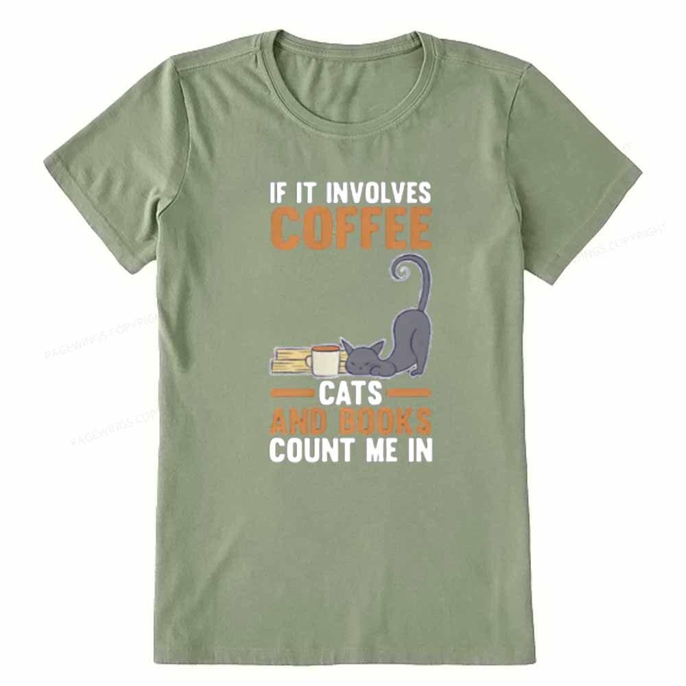 Pagewings Cats Reading Books Coffee Unisex Classic T-shirt