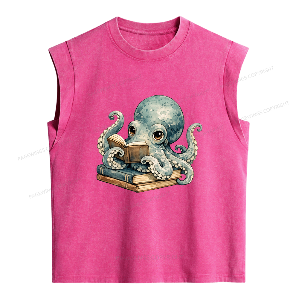 Pagewings Octopus Book Lover Women's Washed Tank Top