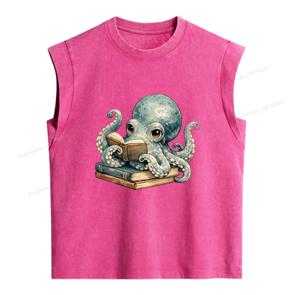 Pagewings Octopus Book Lover Women's Washed Tank Top