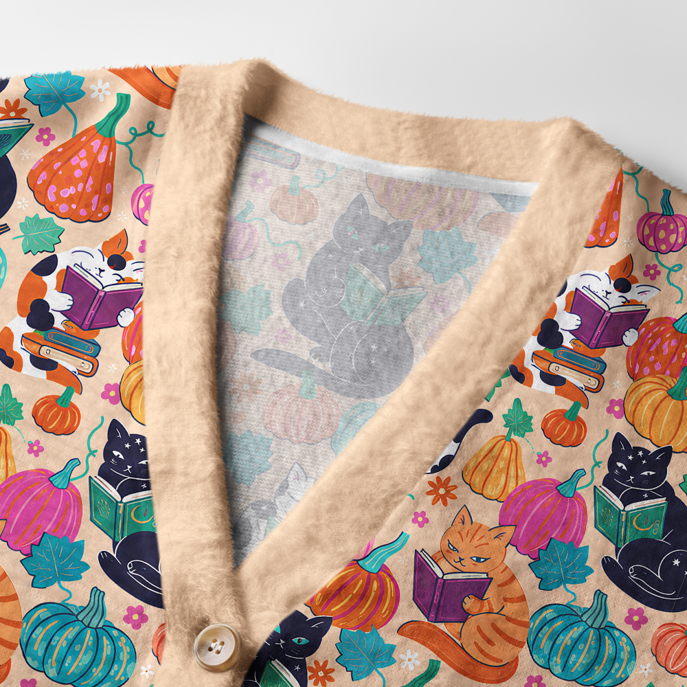 Pagewings Cat Book Lover Light Knit Unisex Cardigan Sweaters