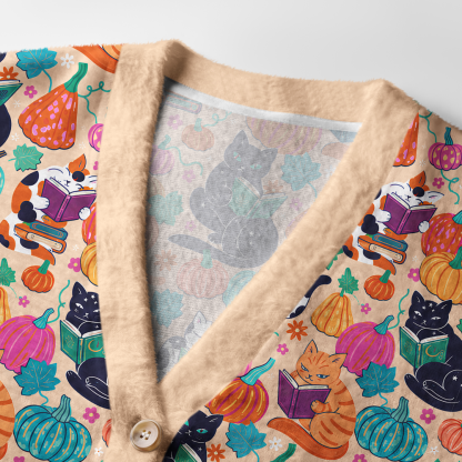Pagewings Cat Book Lover Light Knit Unisex Cardigan Sweaters