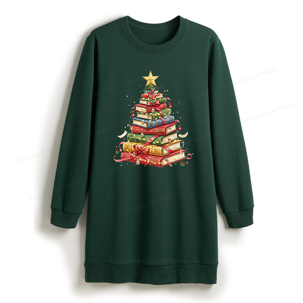 Pagewings Christmas Tree Made of Books Sweatshirt Dress