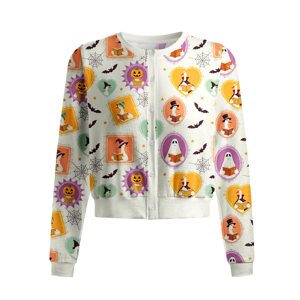 Pagewings Ghosts Love Reading Crew Neck Cardigan Sweaters