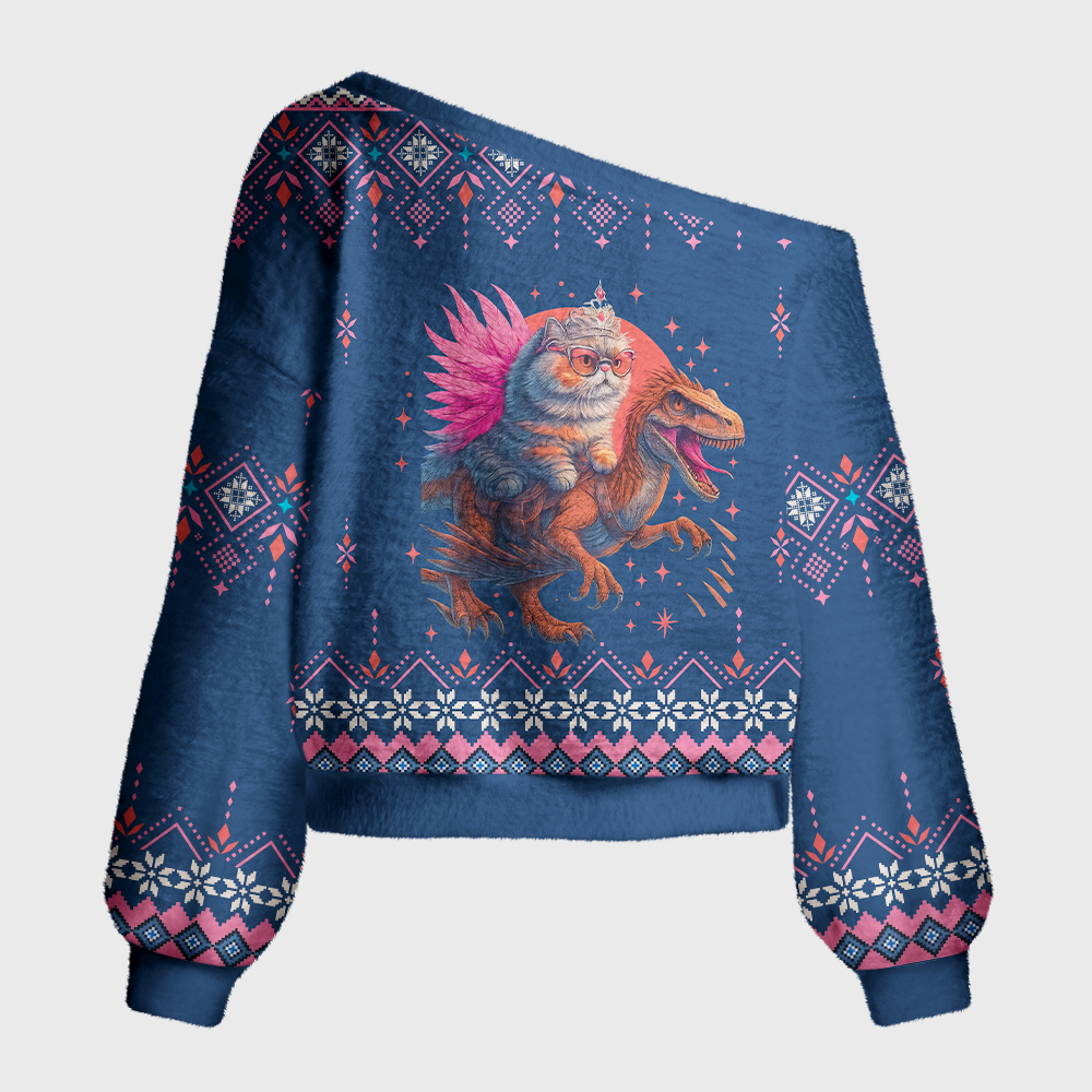 8045XPagewings Sci Fi Bookish Off Shoulder Ugly Knit Sweater