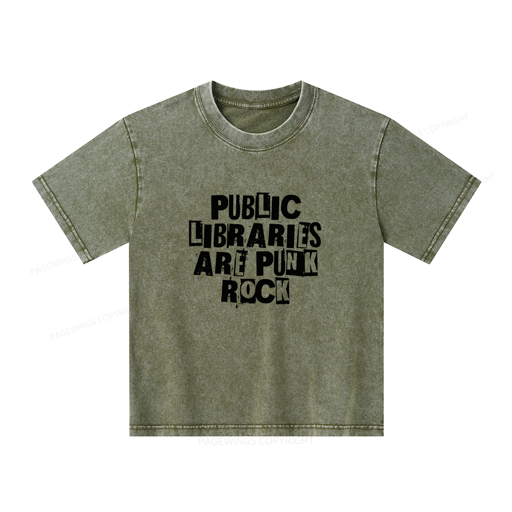 Pagewings Public Libraries Are Punk Rock Unisex Kids Washed T-shirt