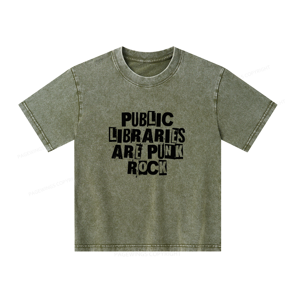 Pagewings Public Libraries Are Punk Rock Unisex Kids Washed T-shirt