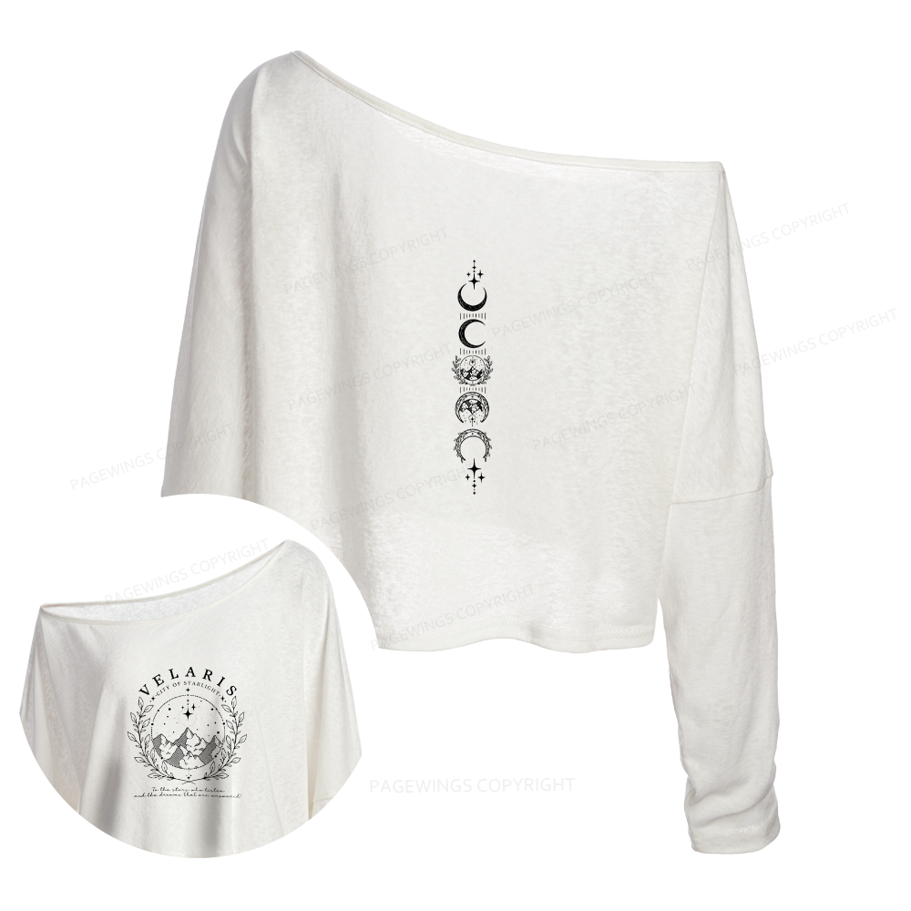 Pagewings Fantasy Romance Books Slouchy Long Sleeve Off Shoulder T-shirt