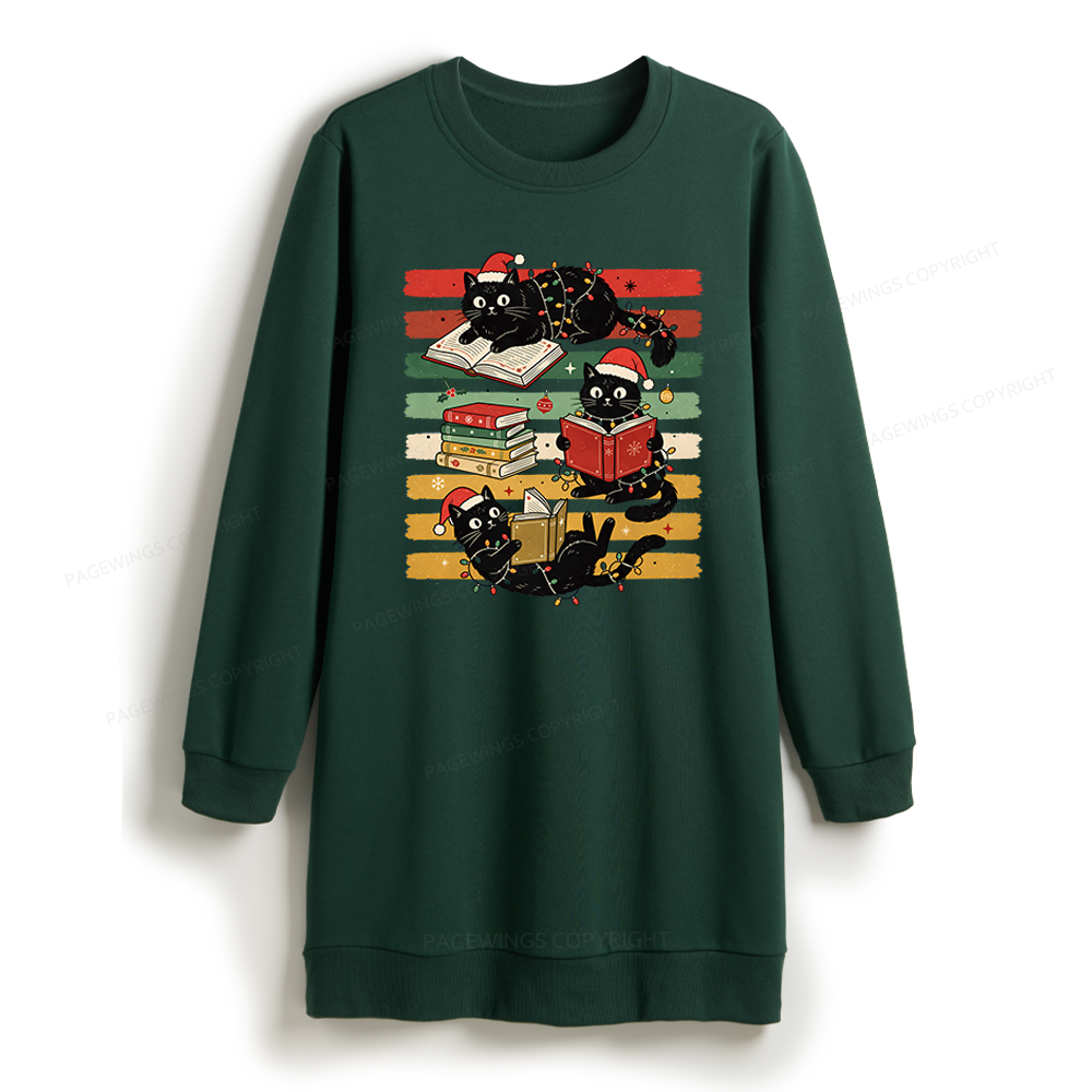 Pagewings Bookish Cat Christmas Sweatshirt Dress