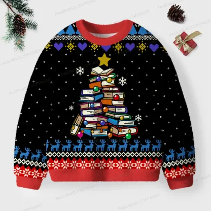Pagewings Christmas Tree Book Unisex Ugly Knit Sweatshirt