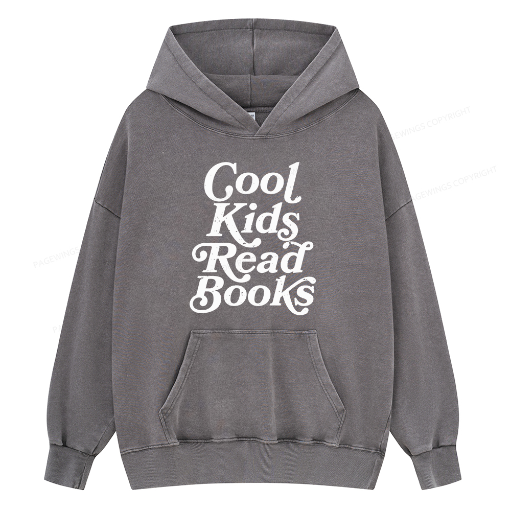 Pagewings Cool Kids Read Books Unisex Washed Hoodie