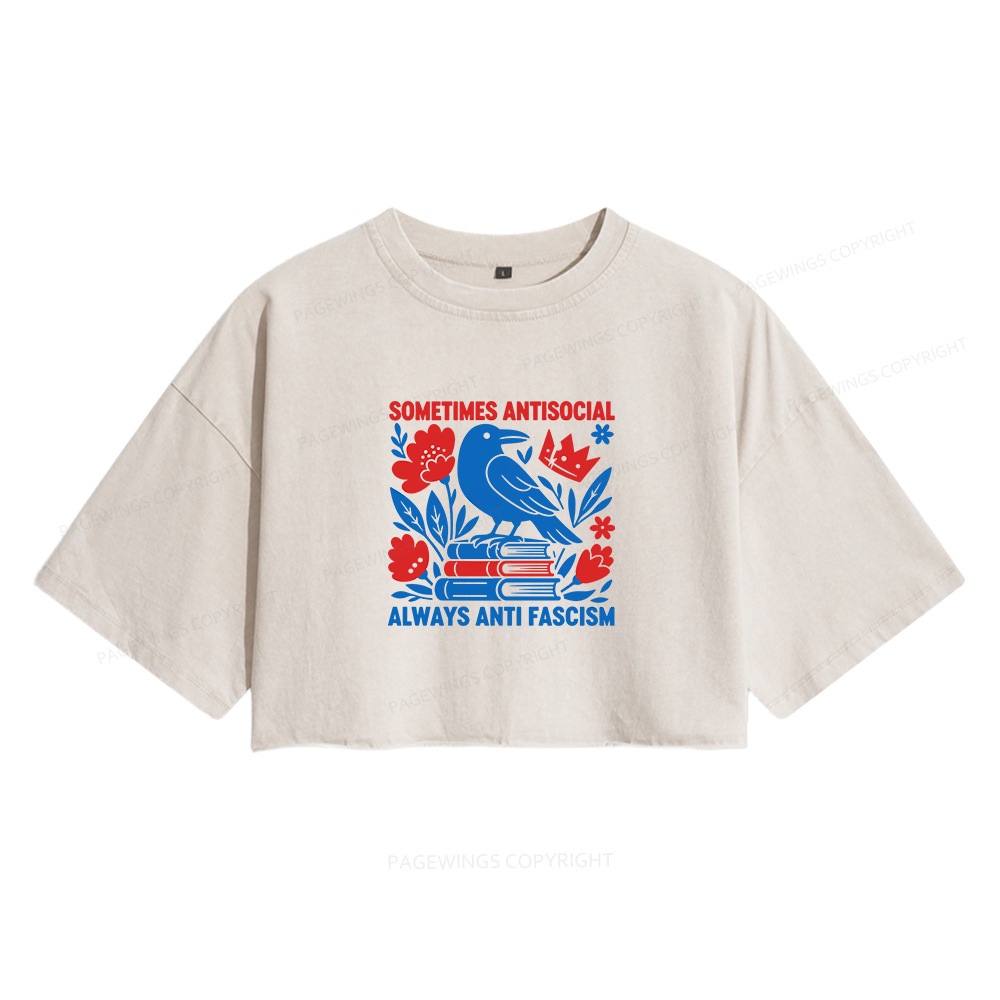 Pagewings Anti Fascism Women's Washed Cropped T-shirt