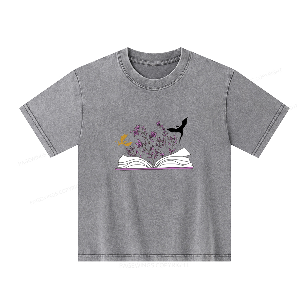 Pagewings Fourth Wing Flower Book Unisex Kids Washed T-shirt