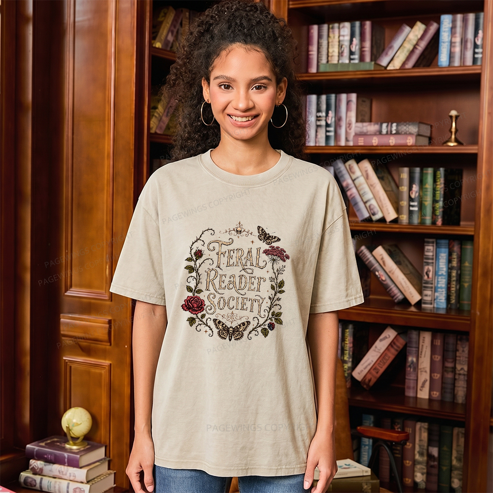 Pagewings Feral Reader Society Unisex Washed T-shirt