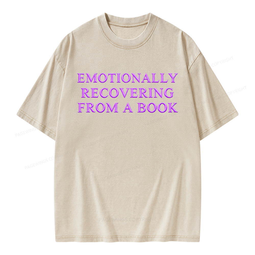 Pagewings Embroidered Emotionally Recovering From a Book Unisex Washed T-shirt