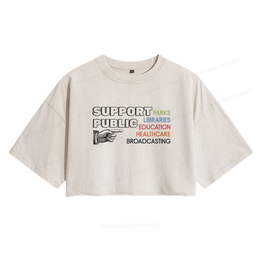 Pagewings Support Public Parks Libraries Education Women's Washed Cropped T-shirt