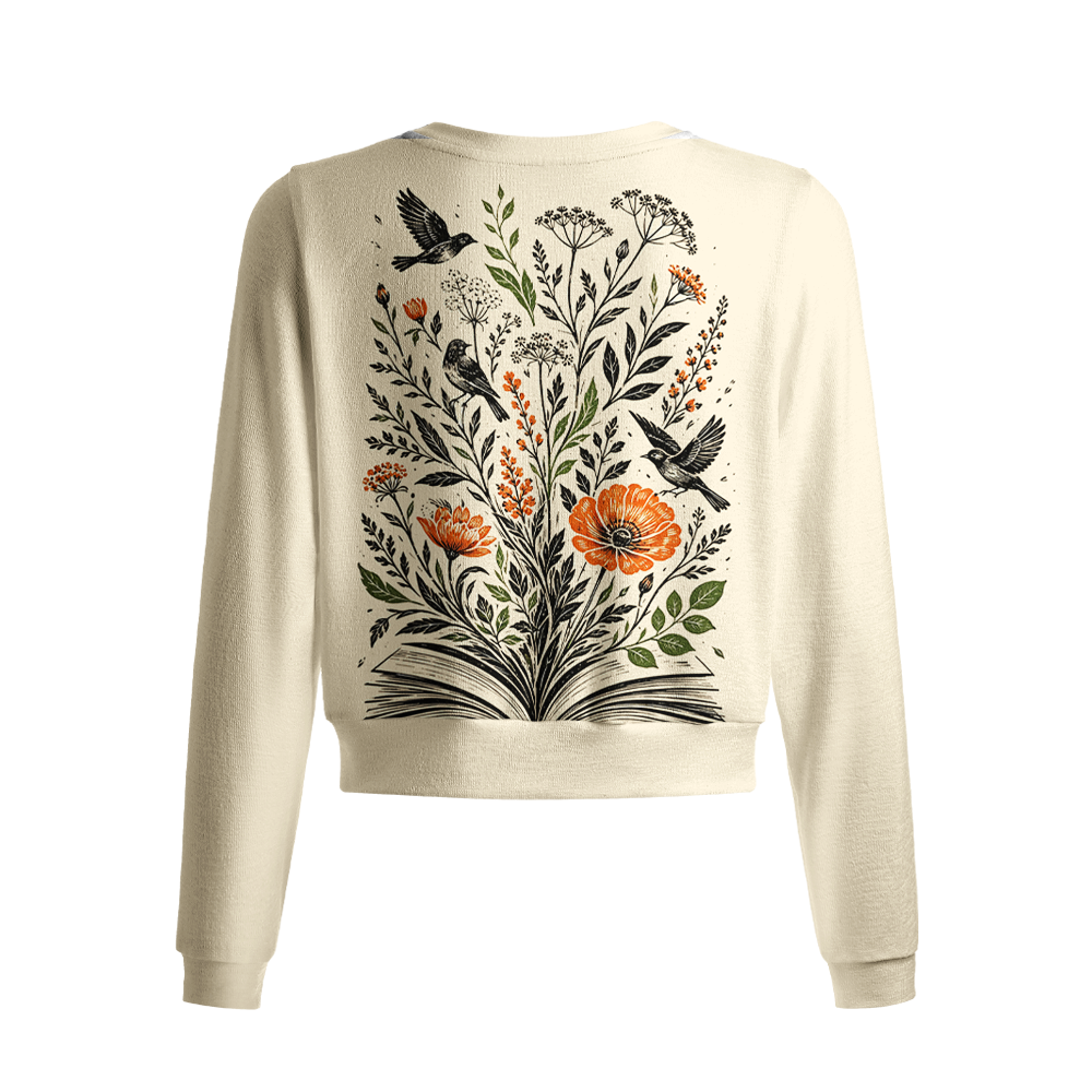 Pagewings Bookish Crow Crew Neck Cardigan Sweaters