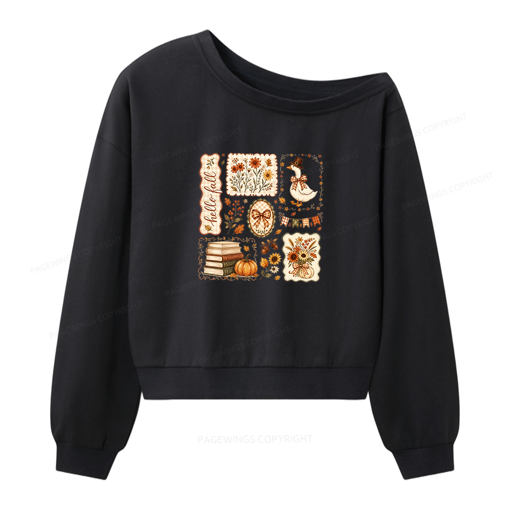 Pagewings Hello Fall Goose Women Off Shoulder Sweatshirt
