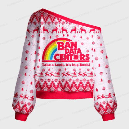 Pagewings Ban Data Centers Read Books Off Shoulder Ugly Knit Sweater