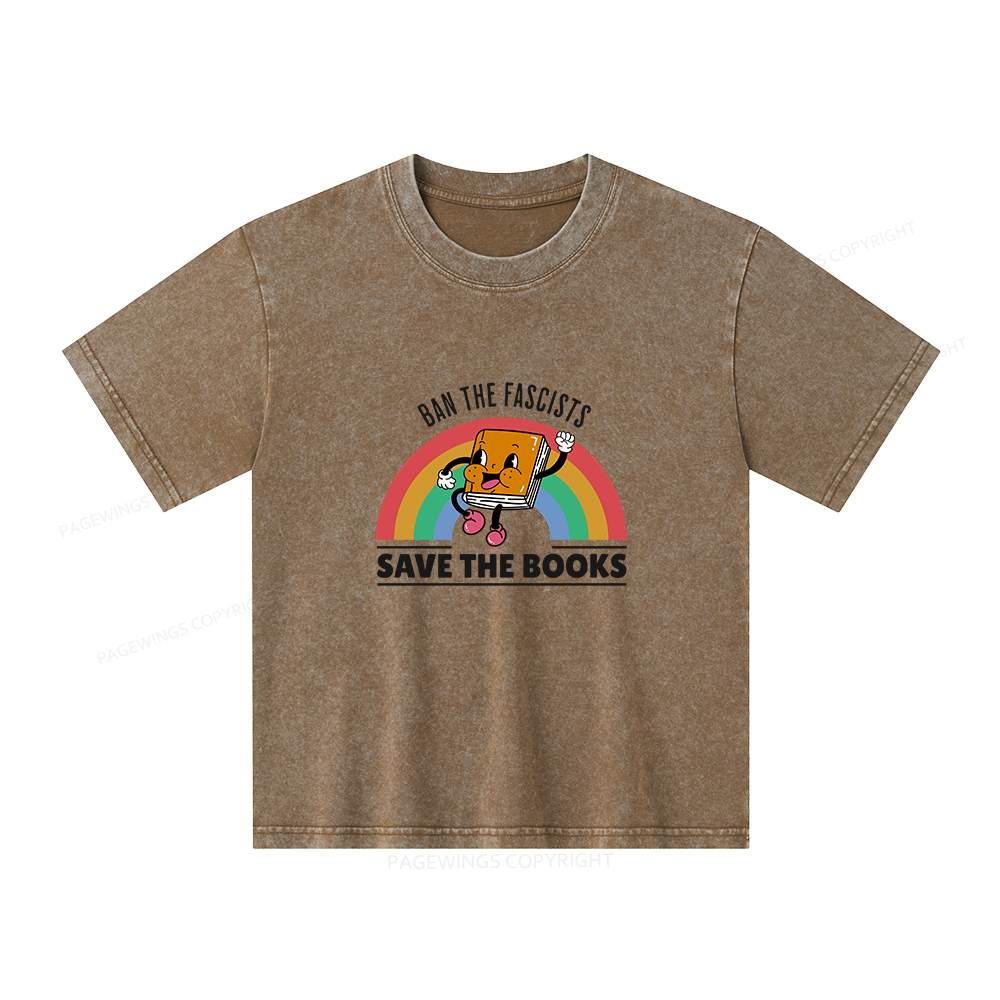 Pagewings Ban The Fascists Save The Books Shirt Unisex Kids Washed T-shirt