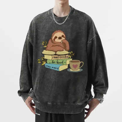 Pagewings Sloth Reading Unisex Washed Sweatshirt