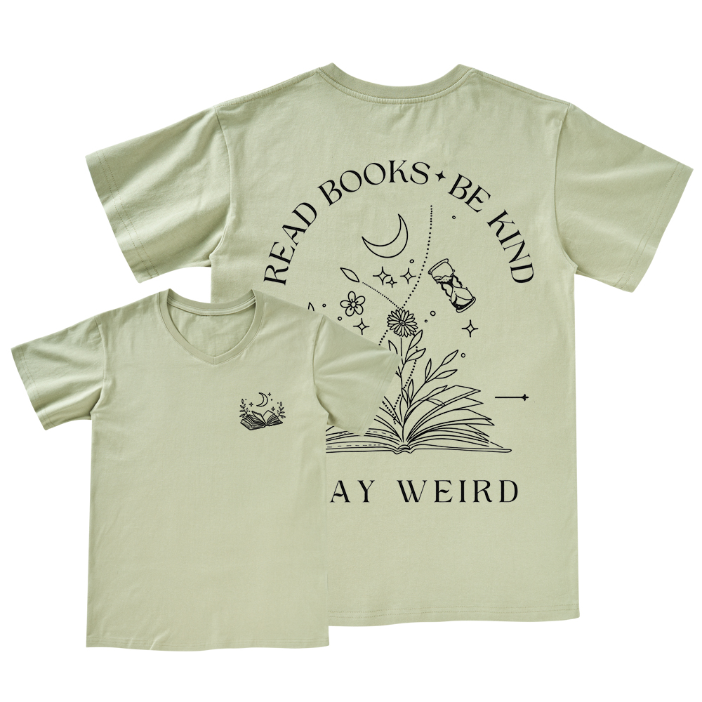 Pagewings Comfort Colors Read Books Be Kind Stay Weird V-neck T-shirt